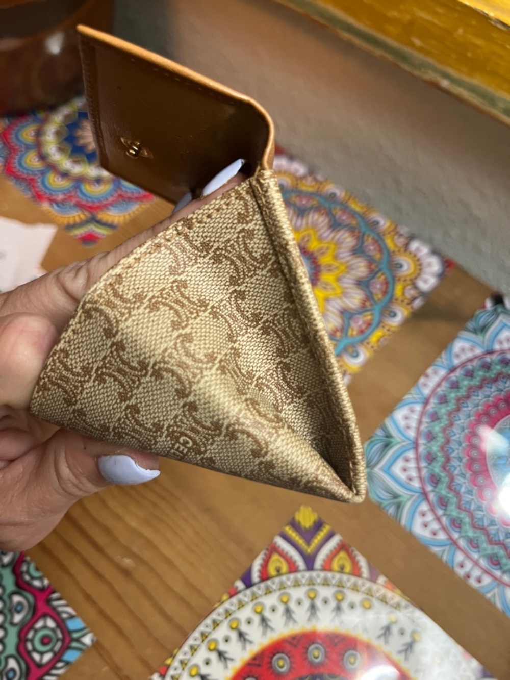 Celine Tan Leather & Brown Monogram Coin Pouch - Picture 6 of 10
